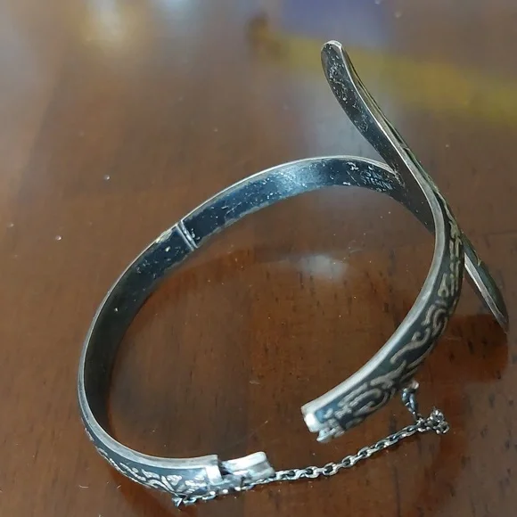 Vintage 925 Siam Sterling Niello Hindu Goddess Bypass Hinged Bangle Bracelet - Picture 7 of 8